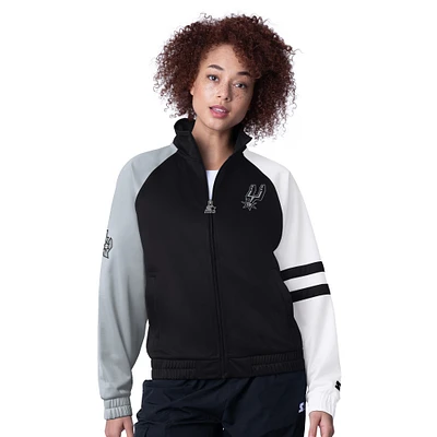 Veste de survêtement zippée intégrale noire Starter pour femme San Antonio Spurs Line Up Dolman Raglan