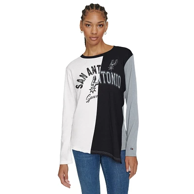 Women's Tommy Jeans White/Black San Antonio Spurs Amelia Color Blocked Long Sleeve T-Shirt