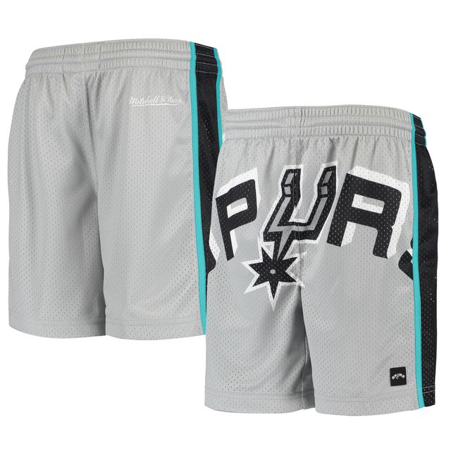 Short gris pour jeune San Antonio Spurs Hardwood Classics Throwback Big Face Mesh