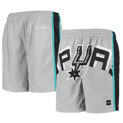 San Antonio Spurs Youth Hardwood Classics Throwback Big Face Mesh Shorts - Gray