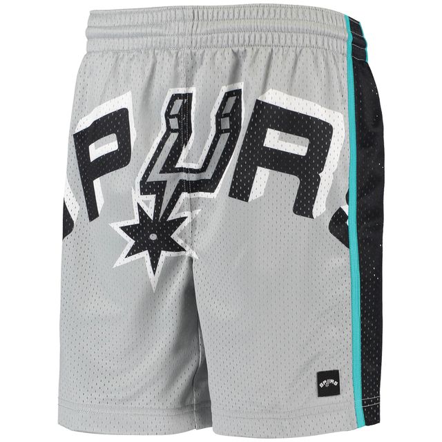 Short gris pour jeune San Antonio Spurs Hardwood Classics Throwback Big Face Mesh