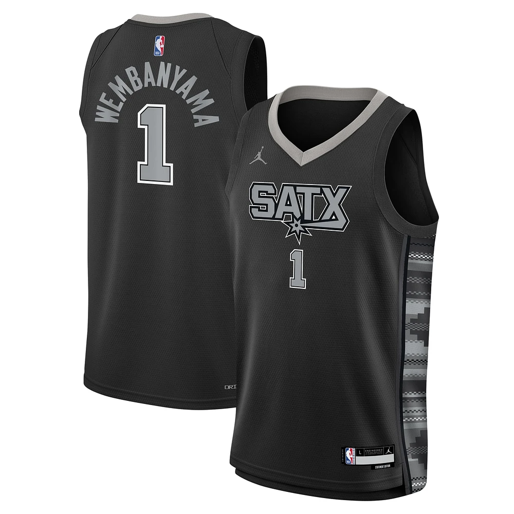 Youth Jordan Brand Victor Wembanyama Black San Antonio Spurs Swingman Jersey - Statement Edition