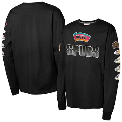 Youth Mitchell & Ness Black San Antonio Spurs  Hardwood Classics All Over Long Sleeve T-Shirt