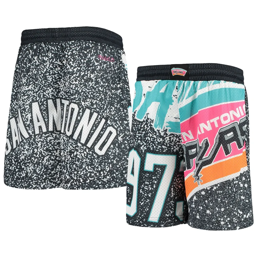 Men's Mitchell & Ness Tim Duncan Black San Antonio Spurs Hardwood Classics Player Burst Shorts