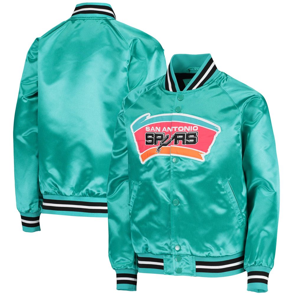 Youth Mitchell & Ness Teal San Antonio Spurs Hardwood Classics Satin Raglan Full-Snap Jacket