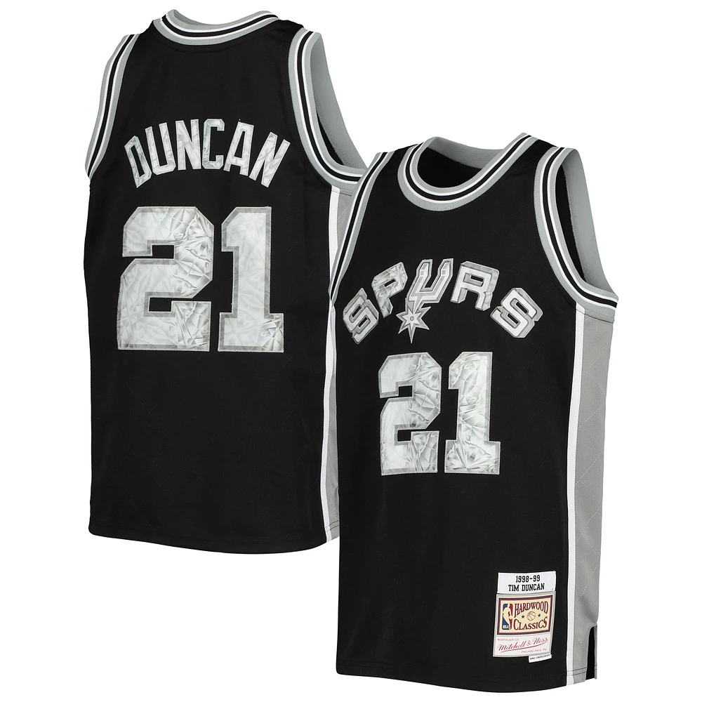 Maillot de diamant pour jeunes Mitchell & Ness Tim Duncan noir San Antonio Spurs 1998/99 Hardwood Classics 75e anniversaire