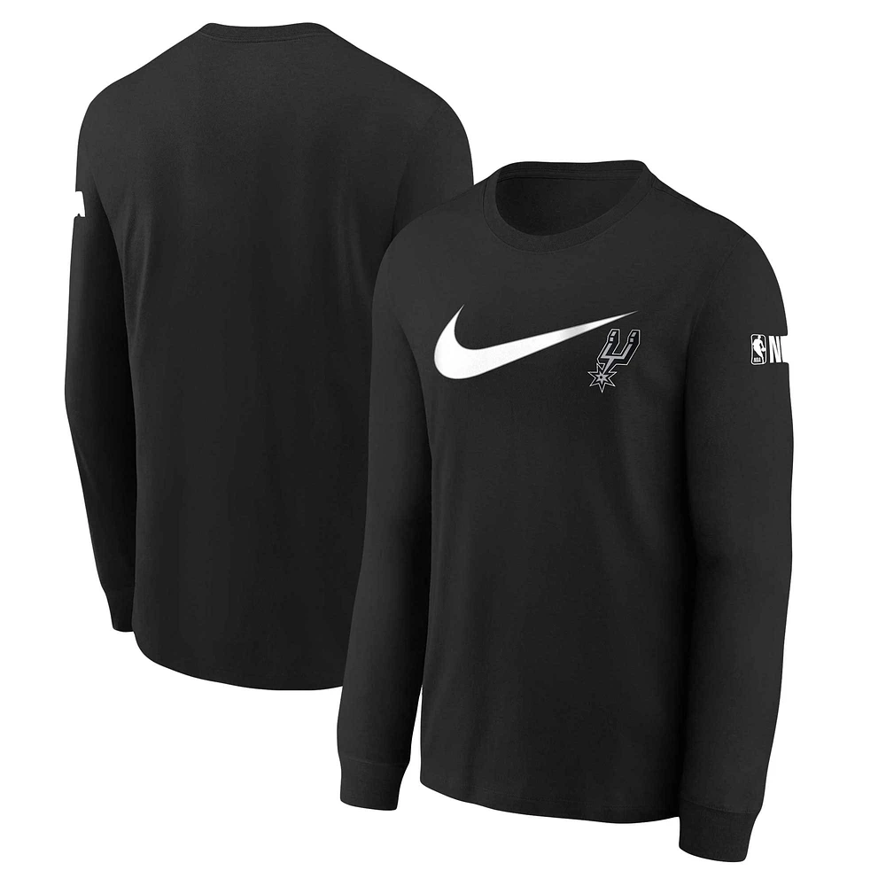 T-shirt à manches longues Nike noir San Antonio Spurs Swoosh pour jeune