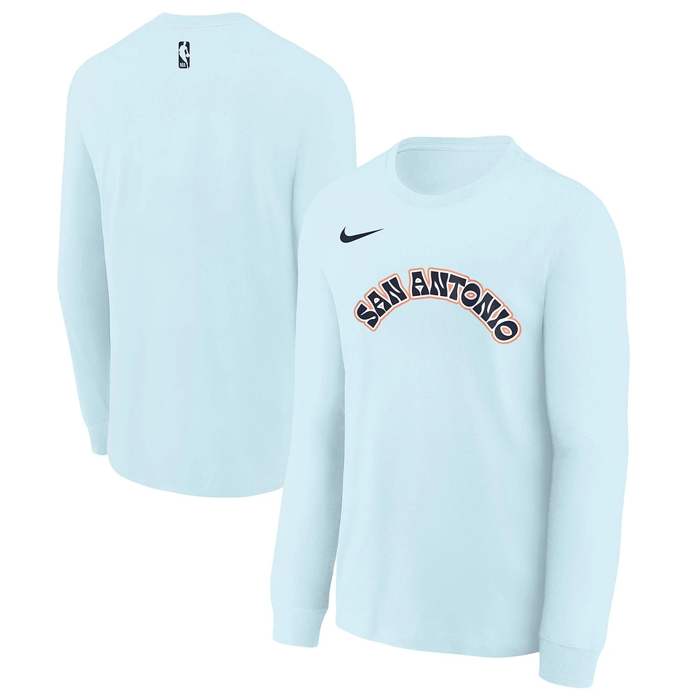 Youth Nike  Light Blue San Antonio Spurs 2024/25 City Edition Wordmark Performance Long Sleeve T-Shirt