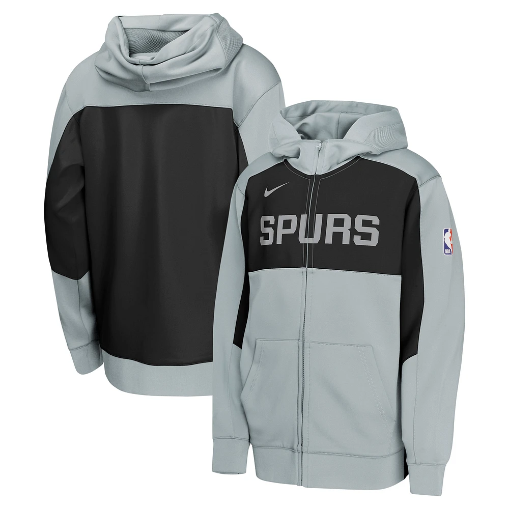 Sweat à capuche entièrement zippé Nike San Antonio Spurs Authentic On-Court Showtime Performance pour jeunes Argent/Noir