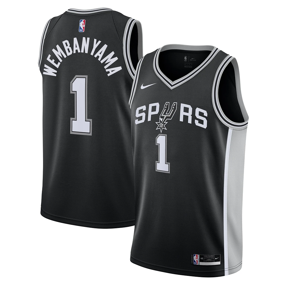 Maillot Swingman San Antonio Spurs Nike Victor Wembanyama Noir pour Jeune - Icon Edition