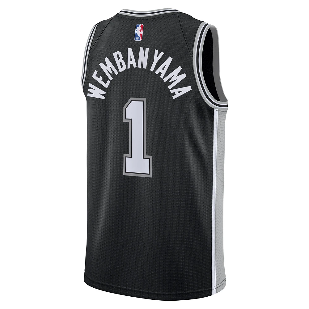 Maillot Swingman San Antonio Spurs Nike Victor Wembanyama Noir pour Jeune - Icon Edition