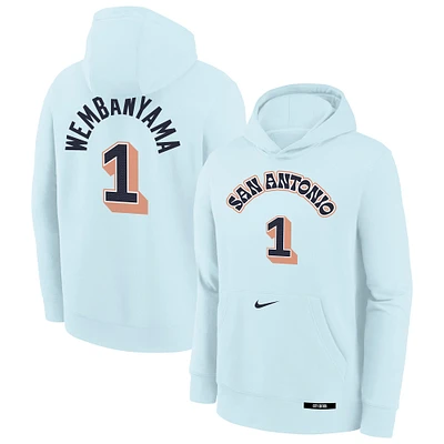 Sweat à capuche Nike Victor Wembanyama bleu clair San Antonio Spurs 2024/25 City Edition avec nom et numéro pour jeune