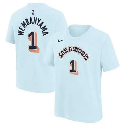 T-shirt Nike Victor Wembanyama bleu clair pour jeune San Antonio Spurs 2024/25 City Edition avec nom et numéro