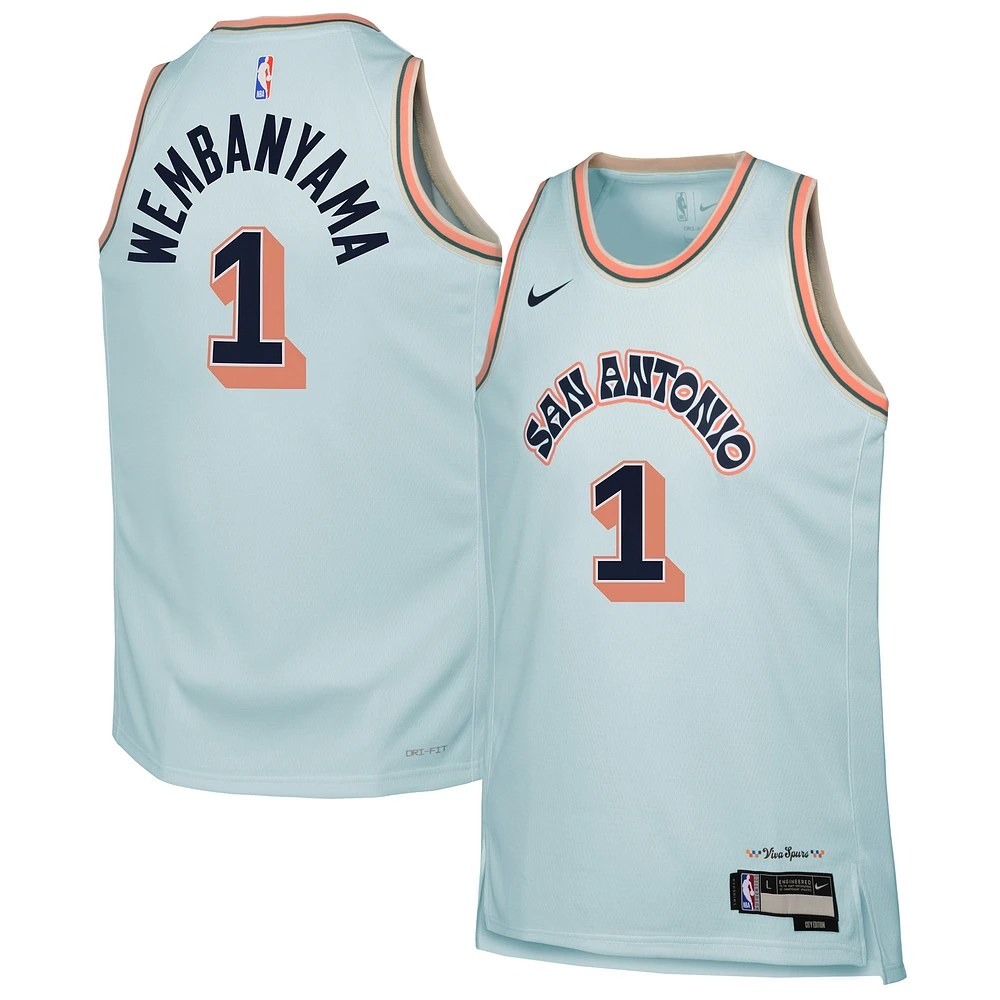 Maillot de joueur Nike Victor Wembanyama bleu clair San Antonio Spurs 2024/25 Swingman pour jeune - Édition City