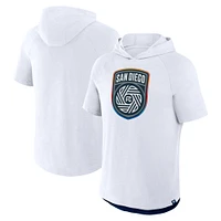 Men's Fanatics White San Diego FC Hat Trick Stadium Slub Raglan Short Sleeve Pullover Hoodie
