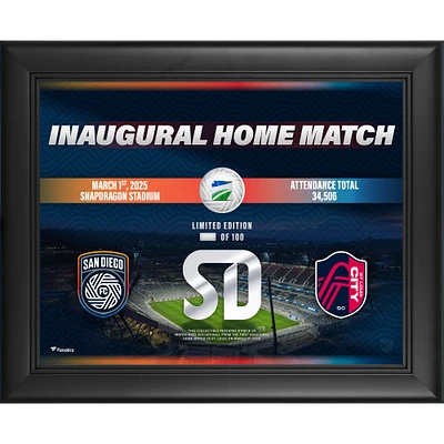 San Diego FC Framed 13" x 16" Inaugural Home Match vs. St. Louis City SC on March 1, 2025 Collage with a Piece of Match-Used Soccer Ball - Limited Edition of 100
