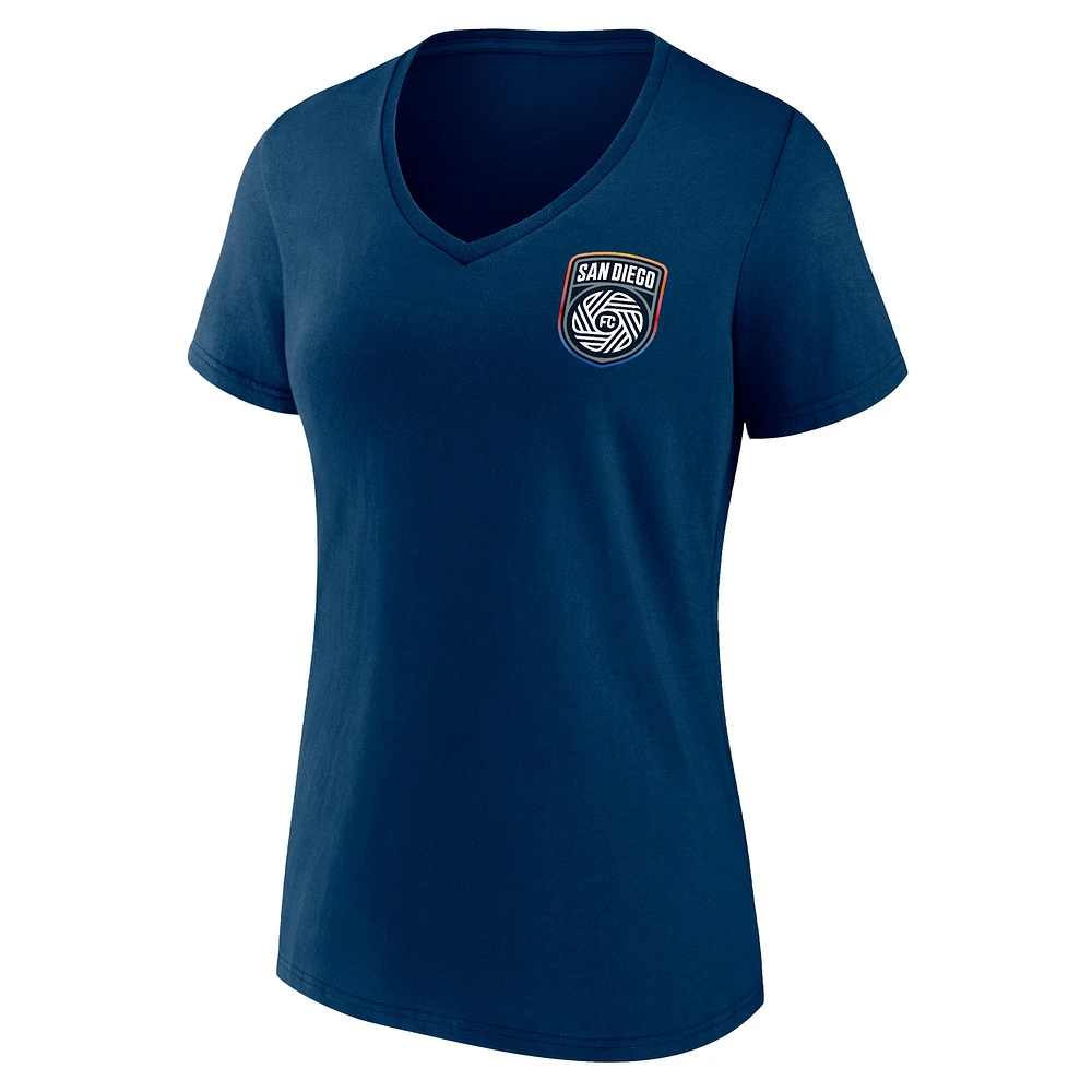 T-shirt à col en V avec logo principal Fanatics Navy San Diego FC pour femmes