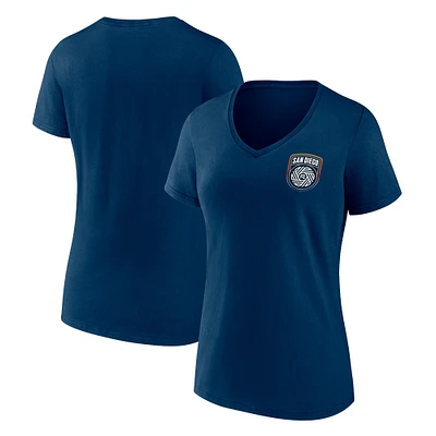 T-shirt à col en V avec logo principal Fanatics Navy San Diego FC pour femmes