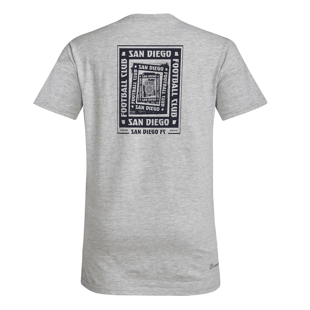 T-shirt cache-cœur local adidas gris San Diego FC pour jeunes