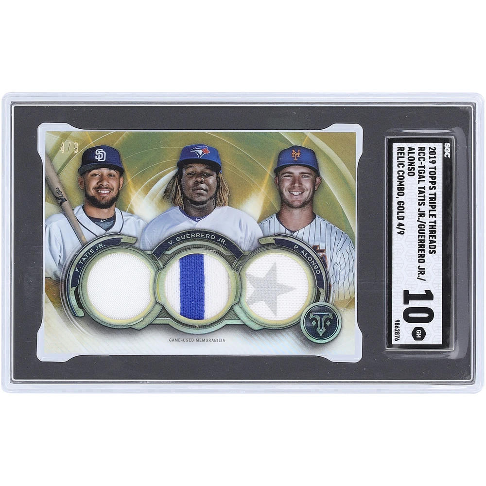 Fernando Tatis Jr., Vladimir Guerrero Jr. et Pete Alonso 2019 Topps Triple Threads Triple Game Used Relic Gold #RCC-TGAL #4/9 SGC Authentifié 10 Rookie Card