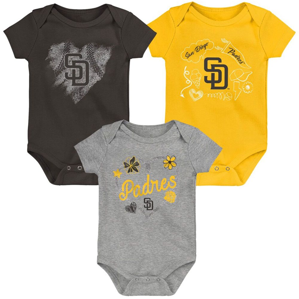 Infant Brown/Gold/Gray San Diego Padres Batter Up 3-Pack Bodysuit Set