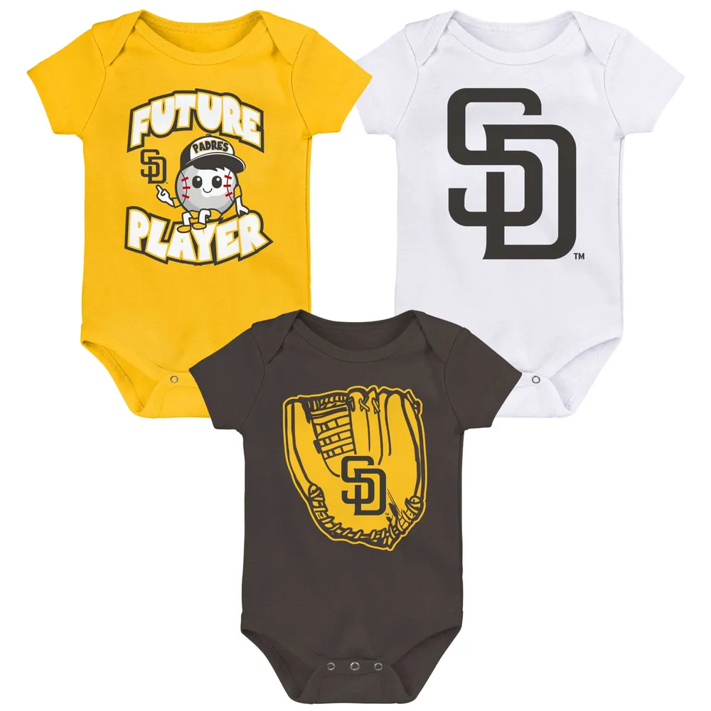 Infant Gold/Brown/White San Diego Padres Minor League Player Three-Pack Bodysuit Set