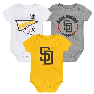 San Diego Padres Infant Biggest Little Fan 3-Pack Bodysuit Set - Gold/White/Heather Gray