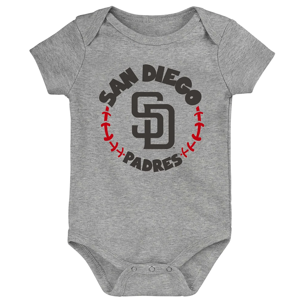 Infant Gold/White/Heather Gray San Diego Padres Biggest Little Fan 3-Pack Bodysuit Set