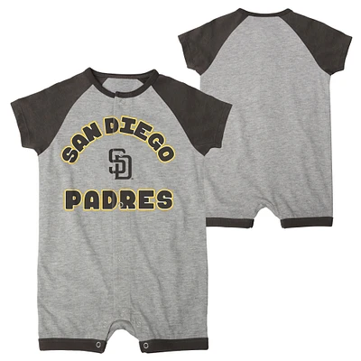 Infant  Heather Gray San Diego Padres Extra Base Hit Raglan Full-Snap Romper