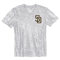 Juniors Fernando Tatis Jr. White San Diego Padres Name & Number Sequin V-Neck Top