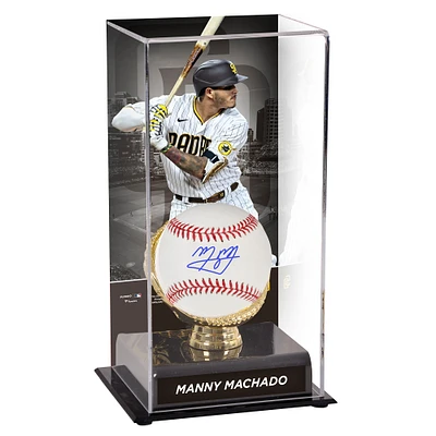 Vitrine de présentation de gants de baseball et d'or autographiés par Manny Machado des Padres de San Diego avec image