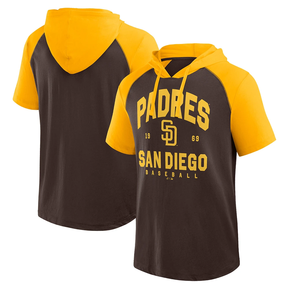 Men's Fanatics  Brown San Diego Padres Prime Raglan Short Sleeve Hoodie T-Shirt