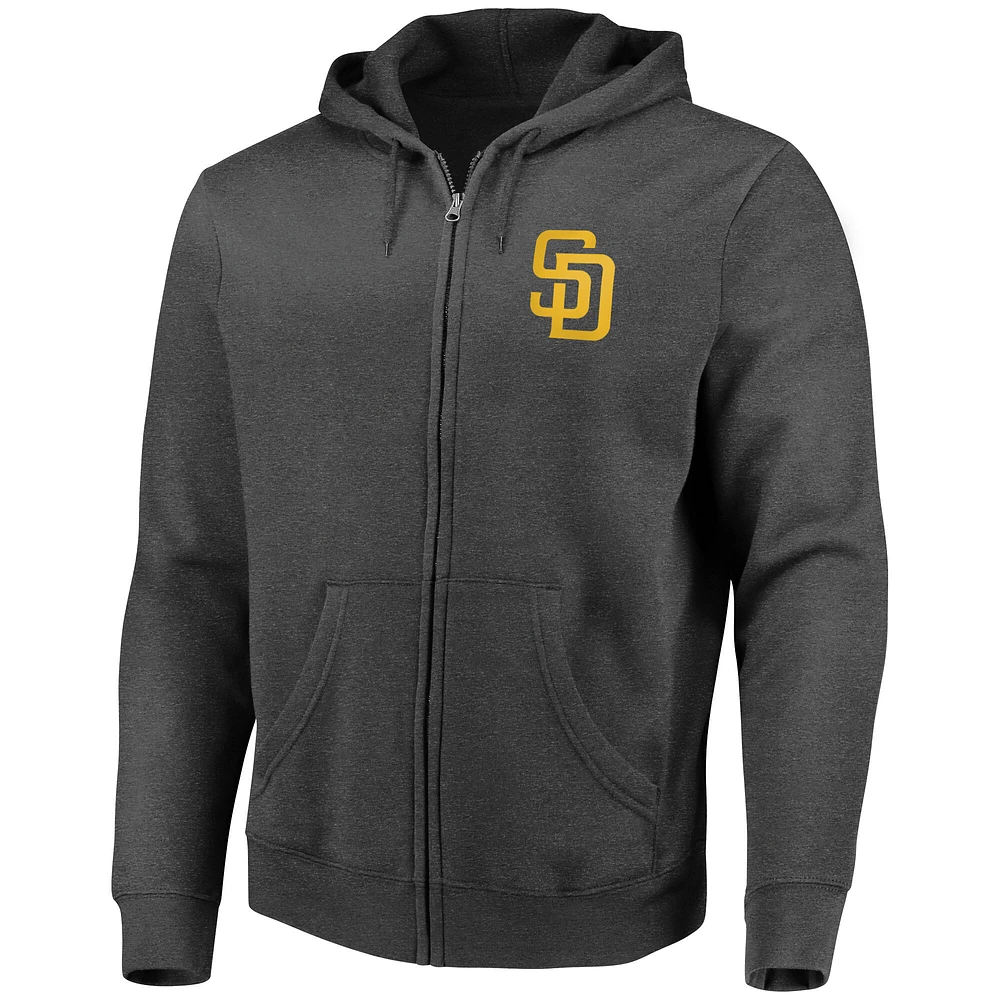 Men's Fanatics  Heather Charcoal San Diego Padres Big Gamer Full-Zip Hoodie