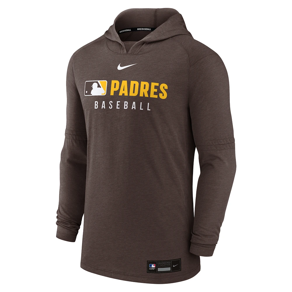 Men's Nike Heather Brown San Diego Padres Authentic Collection Tri-Blend Performance Pullover Hoodie
