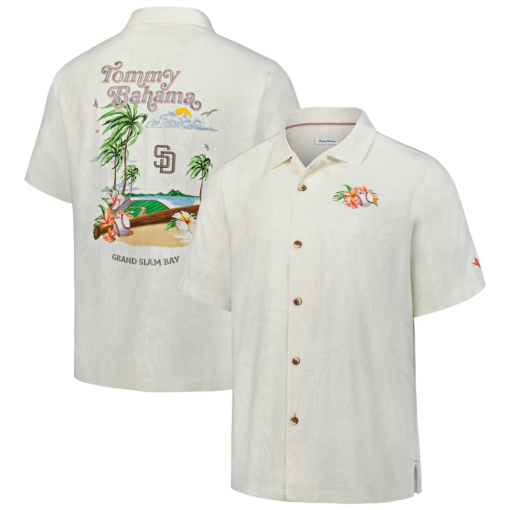 Chemise boutonnée blanche Tommy Bahama pour homme des Padres de San Diego Grand Slam Bay Camp