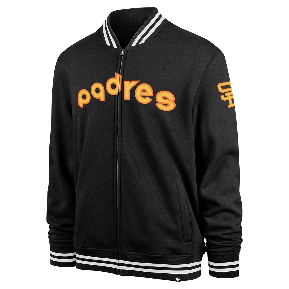 Men's '47 Black San Diego Padres Wax Pack Pro Camden Full-Zip Track Jacket