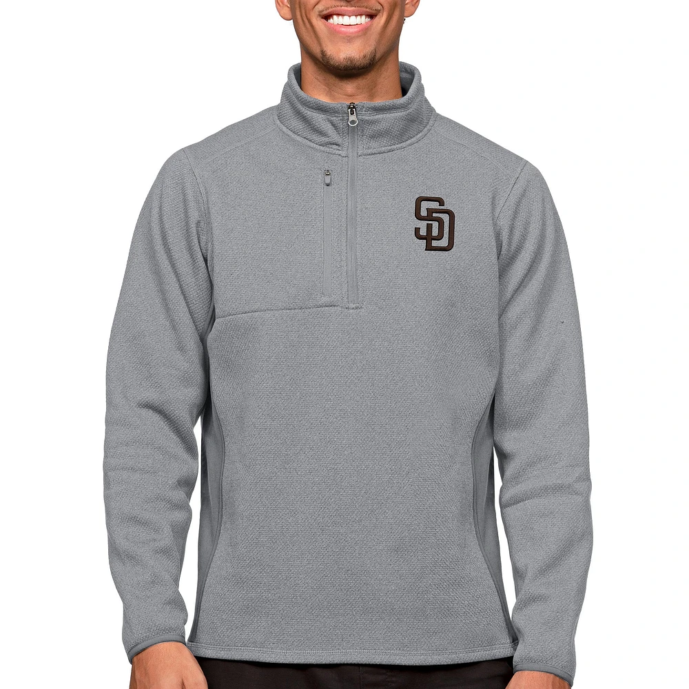 Pull-over à glissière quart de tour pour homme Antigua Heathered Grey San Diego Padres Course