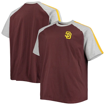 T-shirt raglan circulaire pour hommes, marron/gris chiné, San Diego Padres Big & Tall