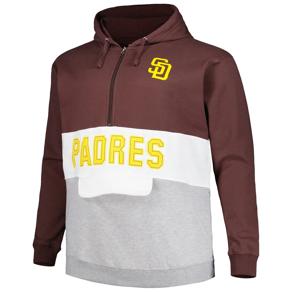 Men's Brown/White San Diego Padres Big & Tall Fleece Half-Zip Hoodie