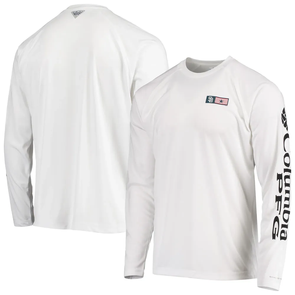 Men's Columbia White San Diego Padres Americana Terminal Tackle Omni-Shade Raglan Long Sleeve T-Shirt