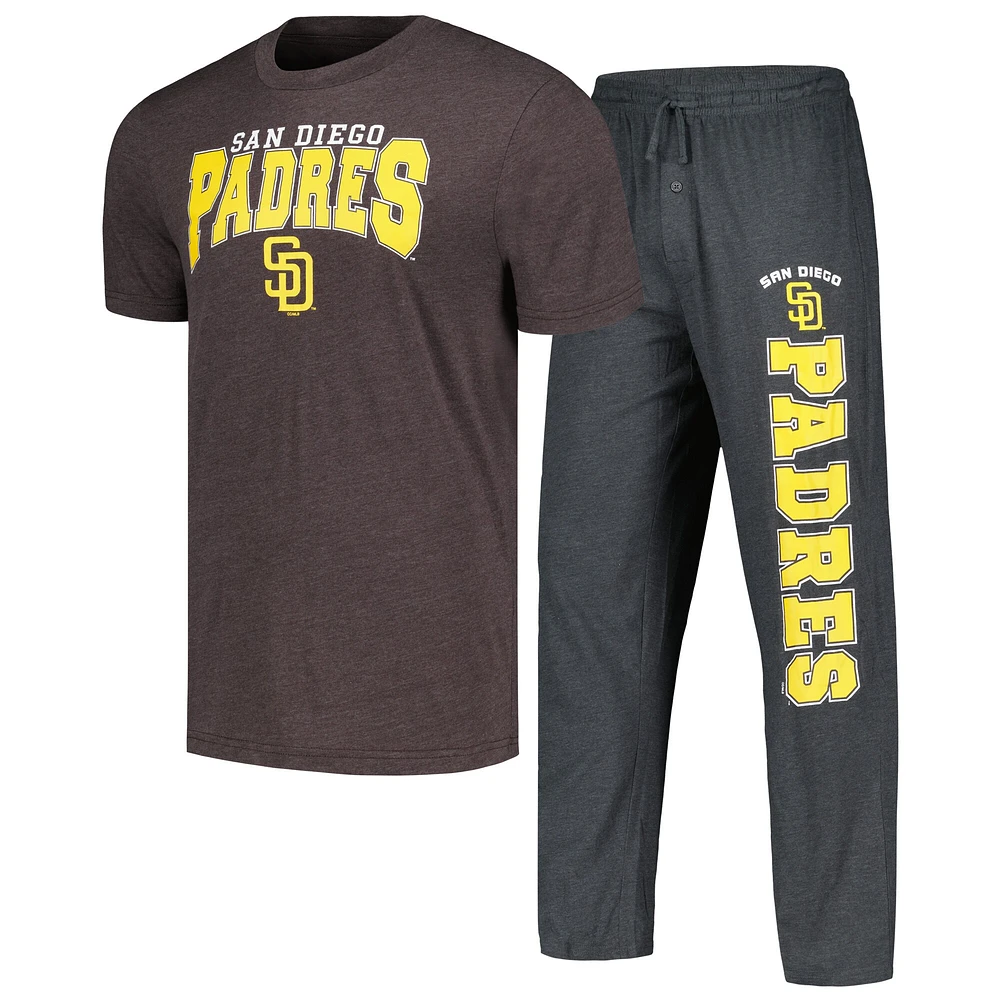 Ensemble de nuit T-shirt et pantalon Concepts Sport pour hommes, anthracite/marron, San Diego Padres Meter