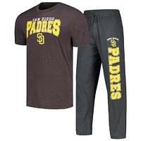 Ensemble de nuit T-shirt et pantalon Concepts Sport pour hommes, anthracite/marron, San Diego Padres Meter