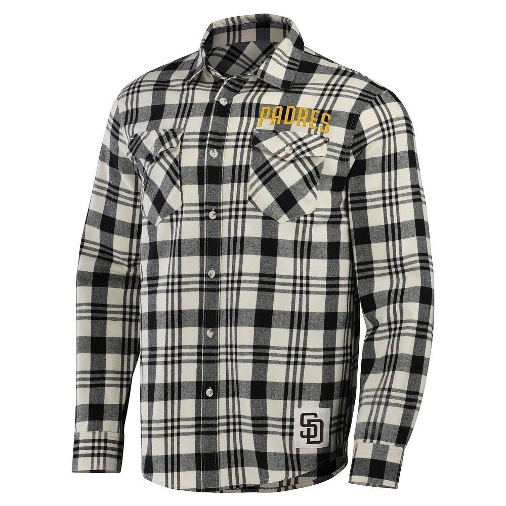 Chemise boutonnée en flanelle à carreaux noire San Diego Padres de la collection Darius Rucker par Fanatics pour hommes