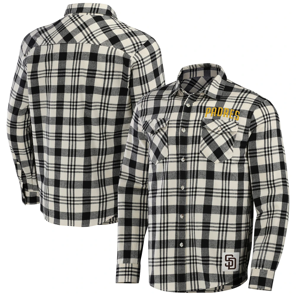 Chemise boutonnée en flanelle à carreaux noire San Diego Padres de la collection Darius Rucker par Fanatics pour hommes