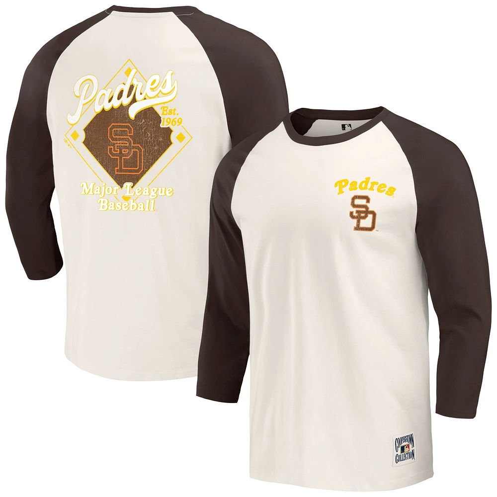 Men's Darius Rucker Collection by Fanatics Brown/White San Diego Padres Cooperstown Raglan 3/4-Sleeve T-Shirt