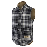 Men's Darius Rucker Collection by Fanatics Tan/Charcoal San Diego Padres Reversible Canvas & Plaid Patch Full-Zip Vest