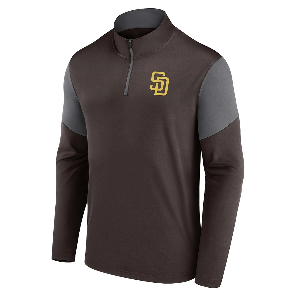 Haut à quart de zip avec logo Fanatics marron des San Diego Padres pour hommes