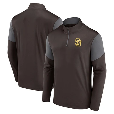 Haut à quart de zip avec logo Fanatics marron des San Diego Padres pour hommes