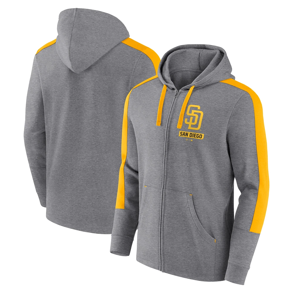 Sweat à capuche zippé en polaire San Diego Padres Gains Heather Grey pour hommes Fanatics