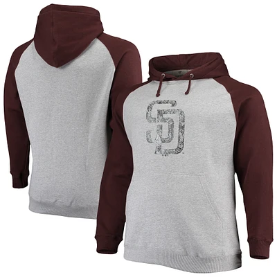 Men's Fanatics Heathered Gray/Brown San Diego Padres Big & Tall Raglan Pullover Hoodie